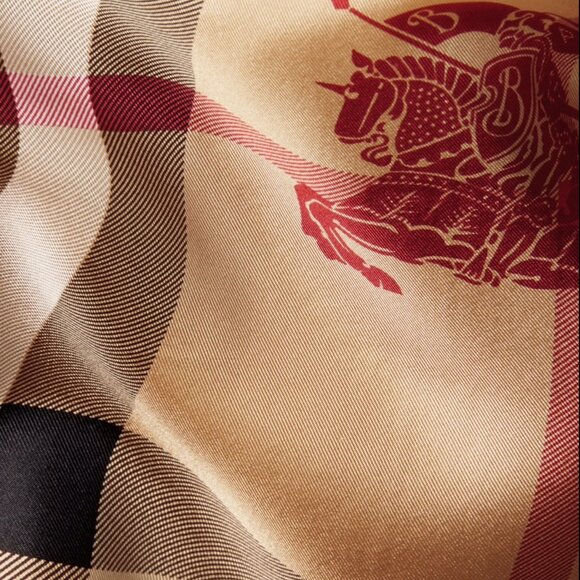 NWT Burberry Scarf House Check Beige Red Border Logo Silk Wrap - Picture 16 of 16